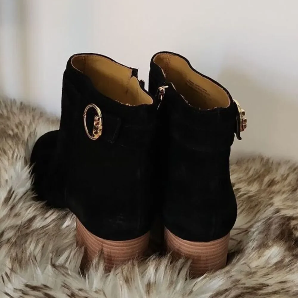 Tory Burch Sofia 65MM Suede Black Ankle Booties‎ #50895 Women's Size 11